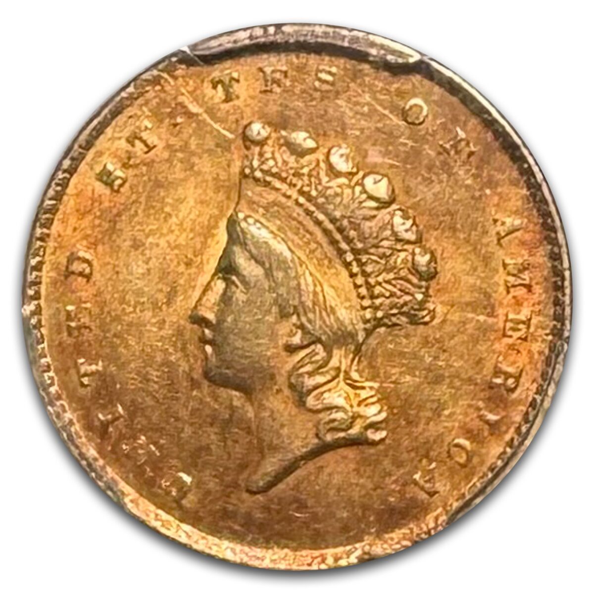 1855 $1 Indian Head Gold AU-58+ PCGS