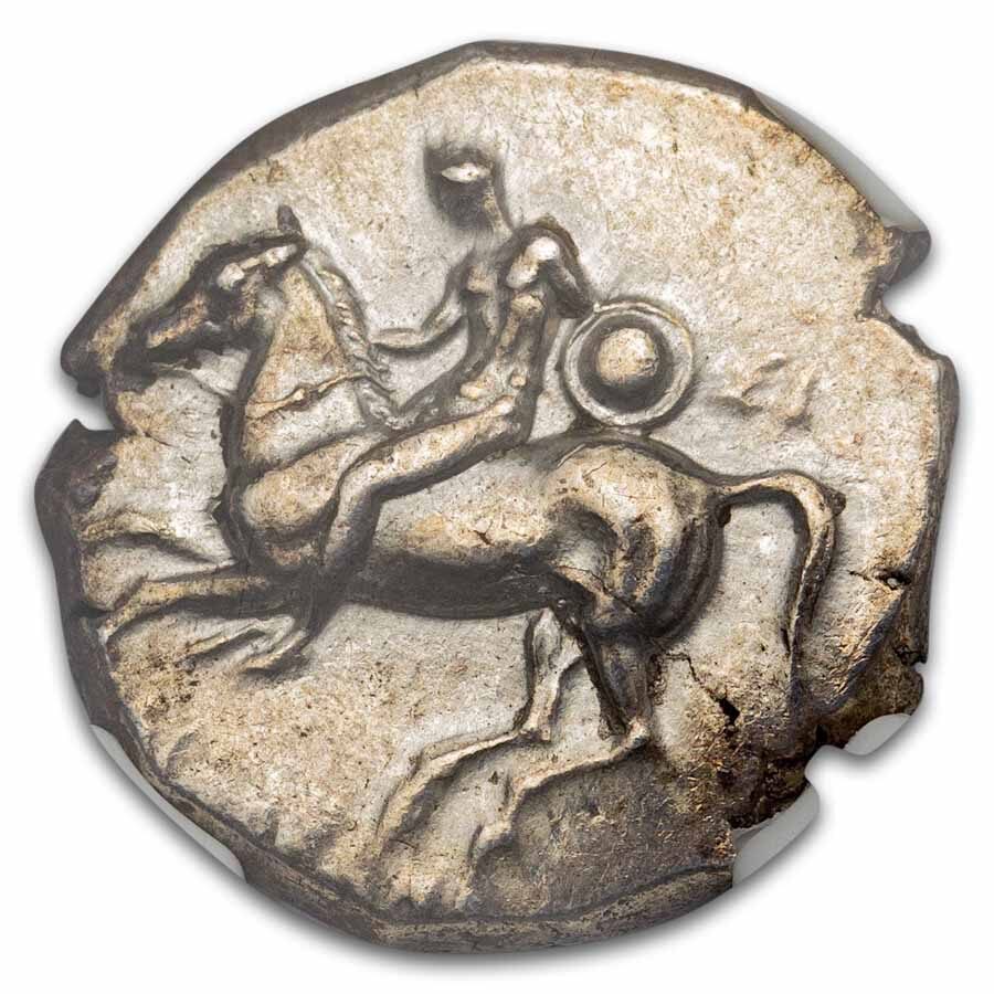 Calabria Taras AR Didrachm Boy on Dolphin (302-280 BC) Ch XF NGC