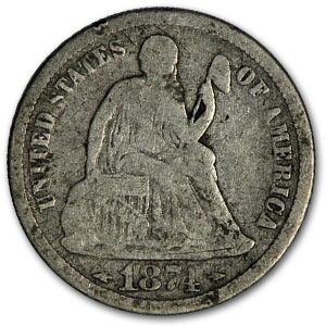1874 Liberty Seated Dime VG