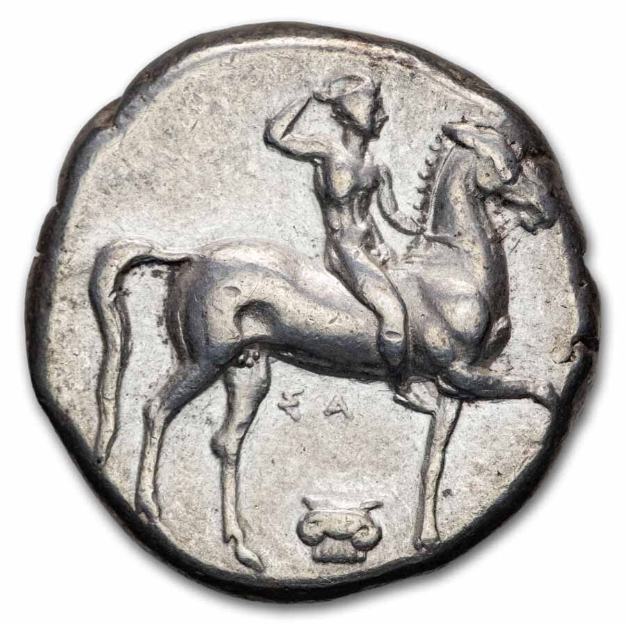 Calabria Tarentum AR Stater Rider (332-302 BC) Ch XF (Vlasto-655)