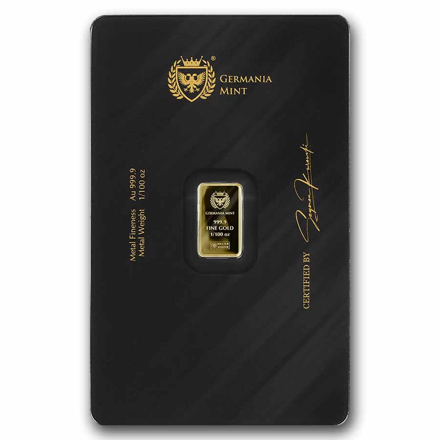 1/100 oz Gold Bar - Germania Mint Proof (in Assay)