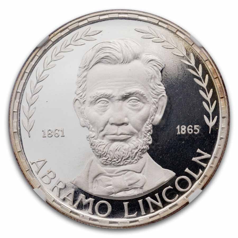 1970 Eq. Guinea Proof Silver 75 Pesetas Abraham Lincoln PF-68 NGC