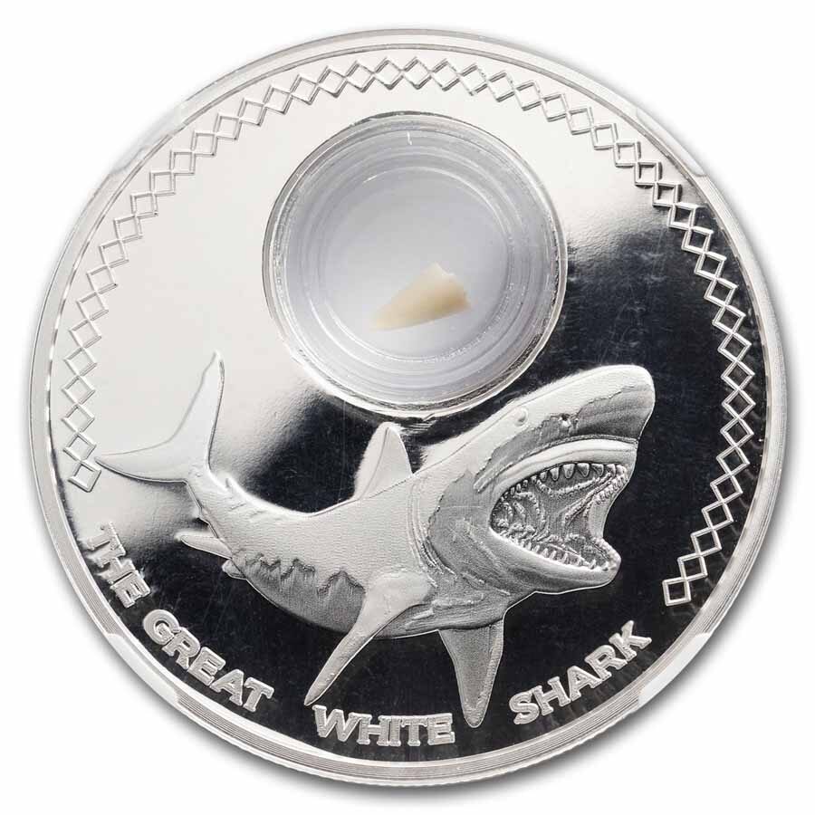 2014 Tokelau 1 oz Silver Shark Tooth: Great White Shark PF-69 NGC