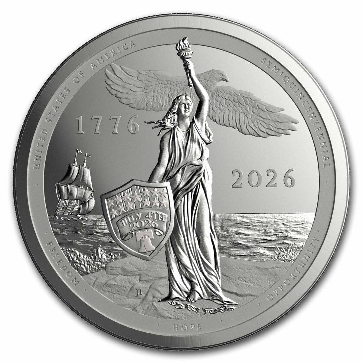 2026 Sail4th 250 1 oz Silver Proof Round (w/Box & COA)