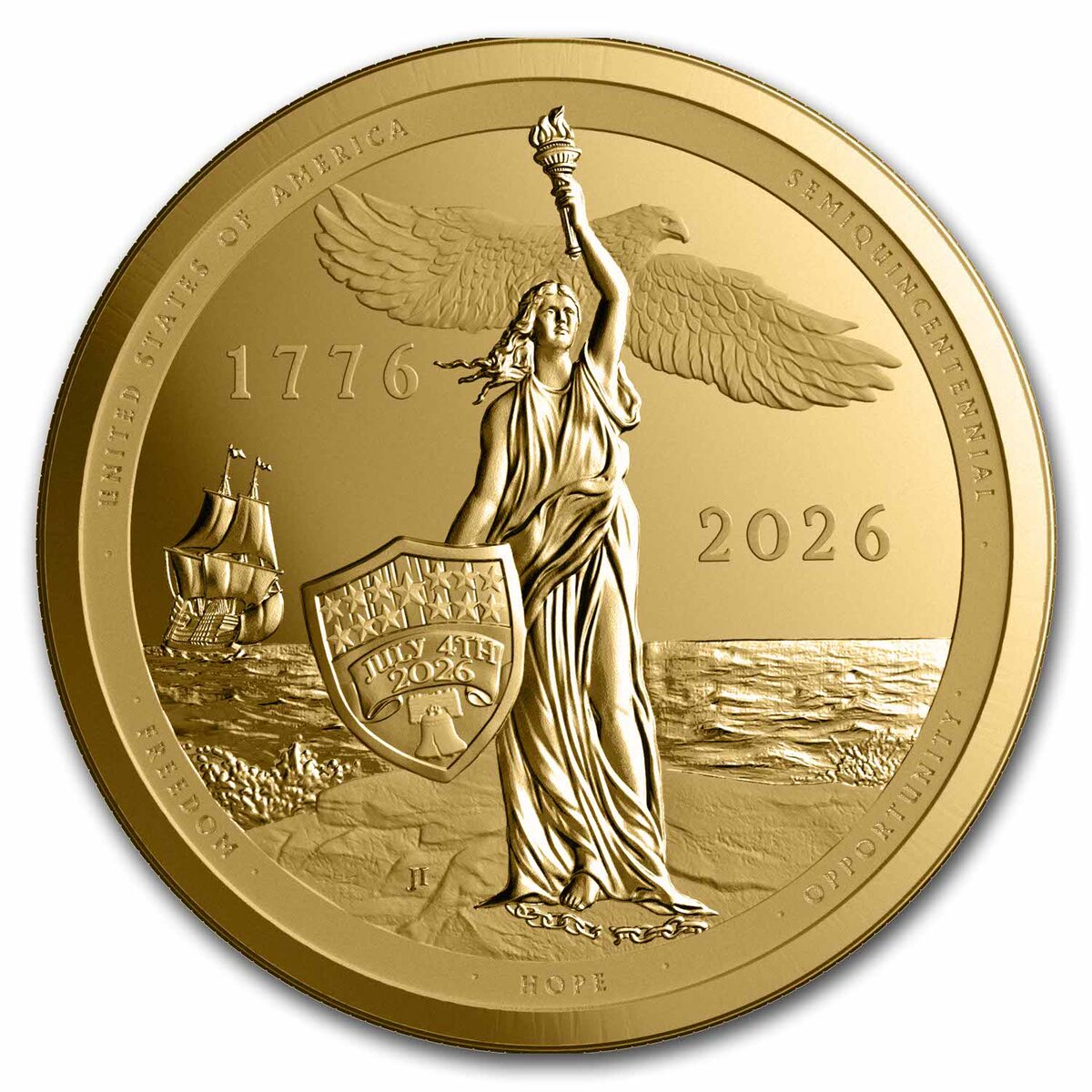 2026 Sail4th 250 1 oz Gold Proof Round (w/Tin & COA)