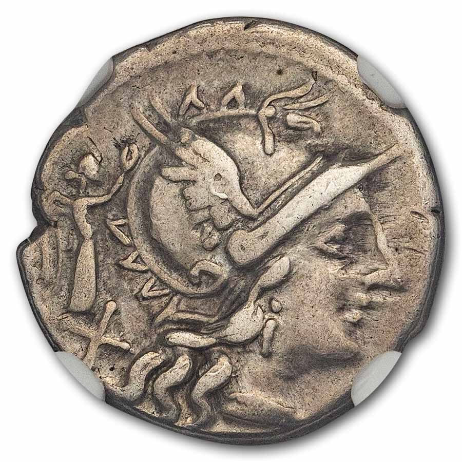 Roman Republic AR Denarius Lucanus (147 BC) VF NGC (Craw. 217/1)