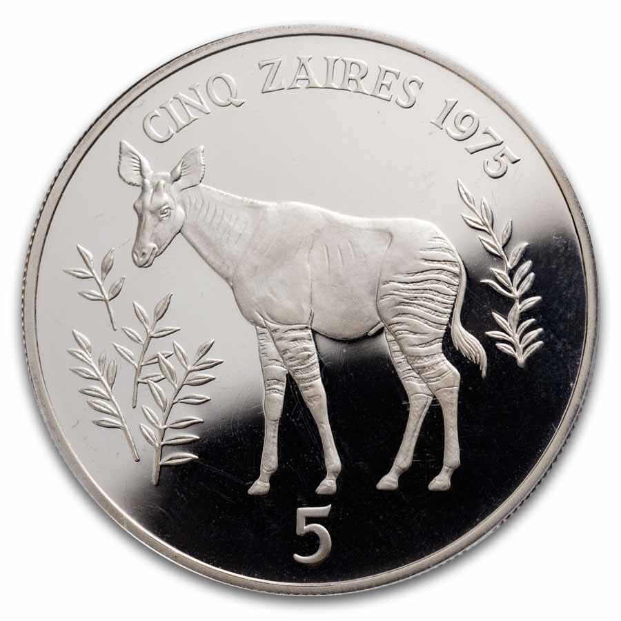 1975 Zaire Proof Silver 5 Zaires Conservation PR-68 PCGS
