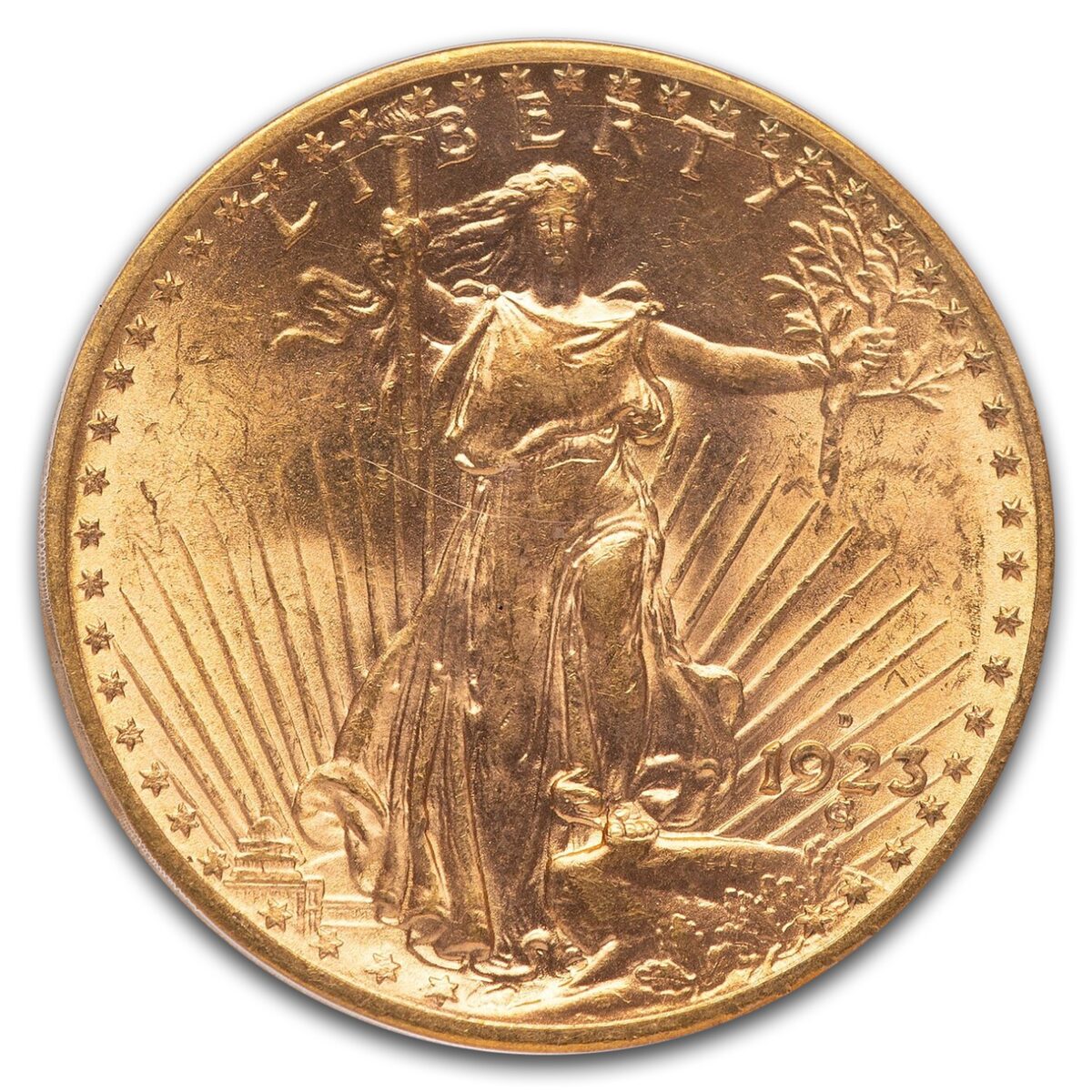 1923-D $20 St Gaudens Gold Double Eagle MS-63 PCGS CAC