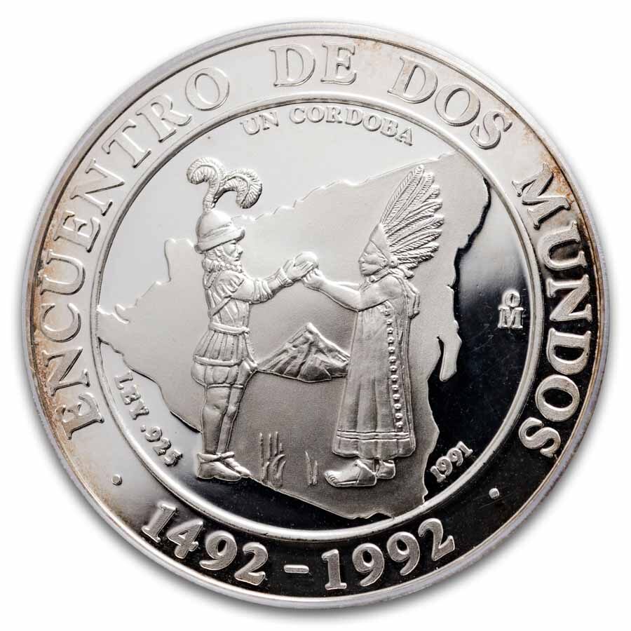 1991-Mo Nicaragua Proof Silver 1 Cordoba Two Worlds PR-67 PCGS