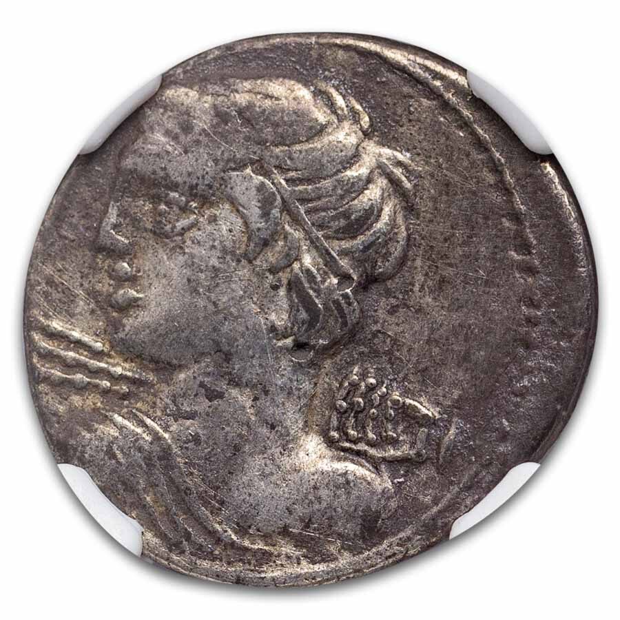 Roman Republic AR Denarius L. Macer (84 BC) Ch F NGC (Cr-354/1)