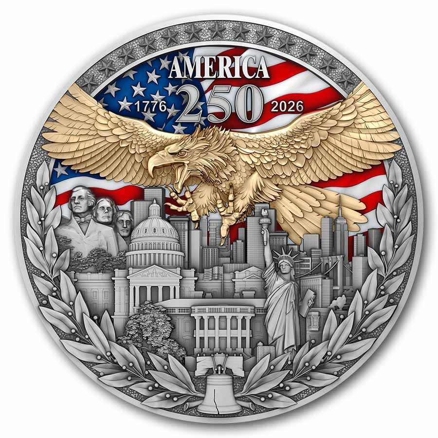 2026 Niue 2 oz Silver America 250th Ann. Gilded Coin (Box & COA)