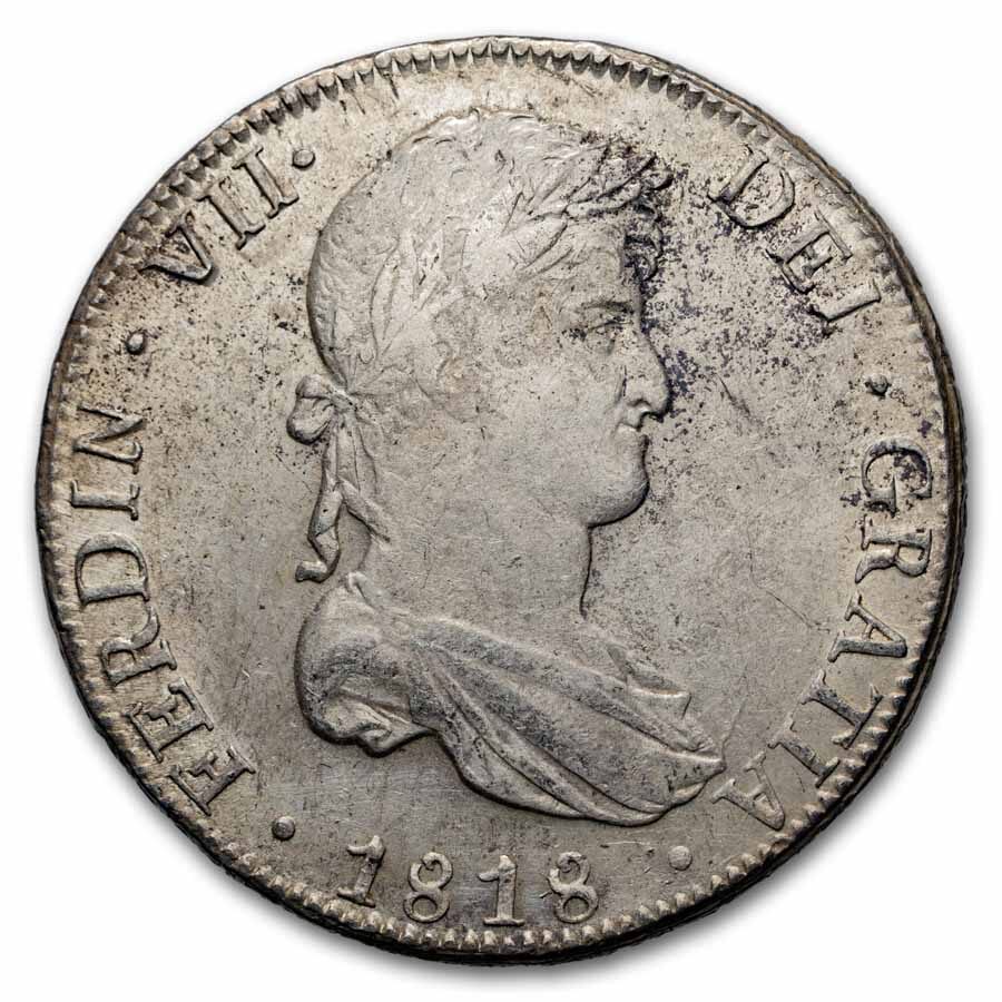 Spanish Empire Silver 8 Reales Portrait & Pillars AU (Details)