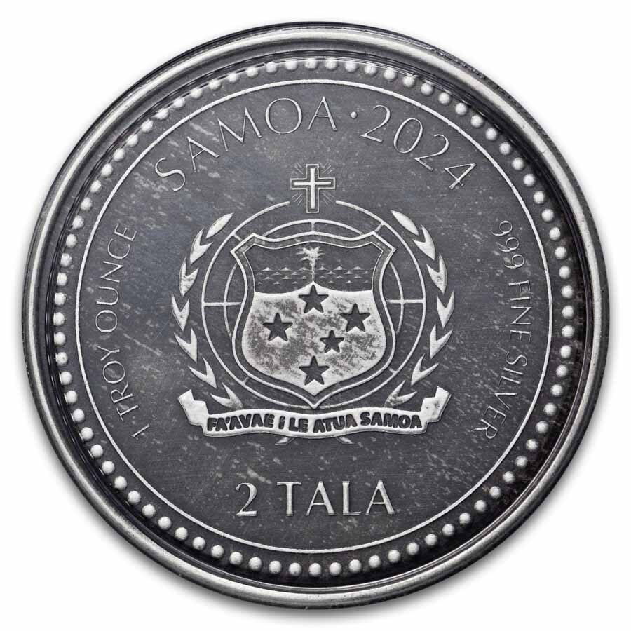 2024 Samoa 1 oz Silver 1 Tala Year of the Dragon (Antique)