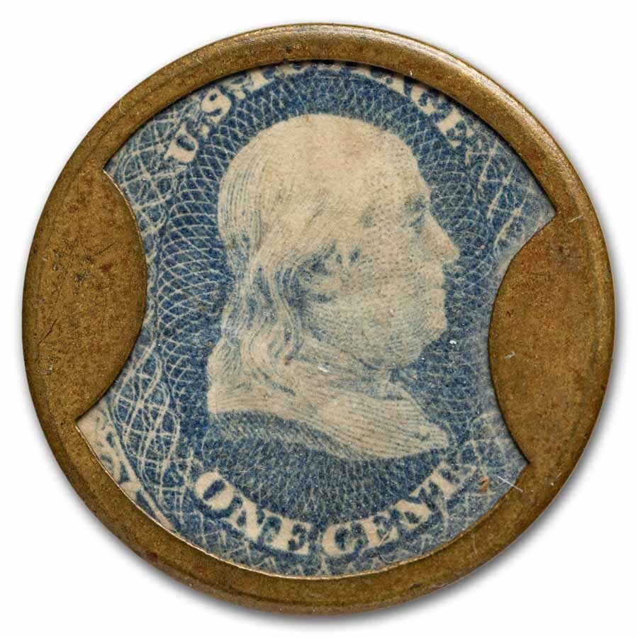1862 Drake's Plantation One Cent Postage Stamp Ben Franklin Token