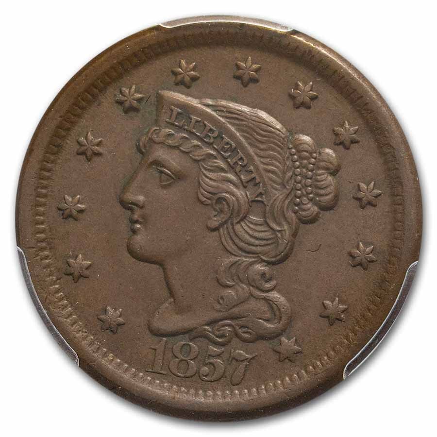1857 Large Cent AU-58 PCGS CAC (Large Date)