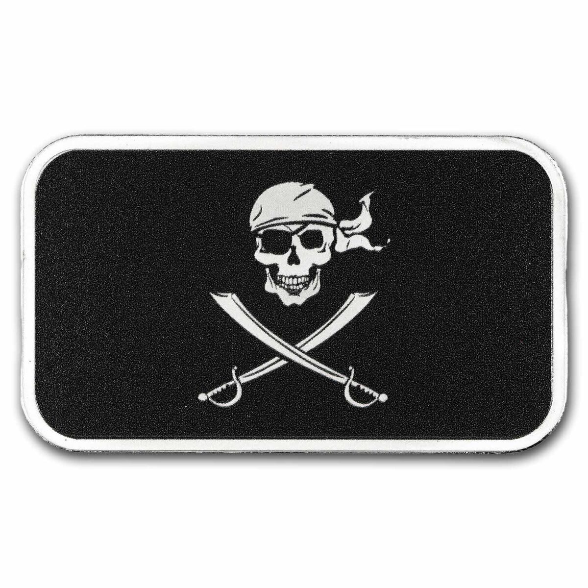 1 oz Silver Bar - Jolly Roger Pirate Flag (Colorized)