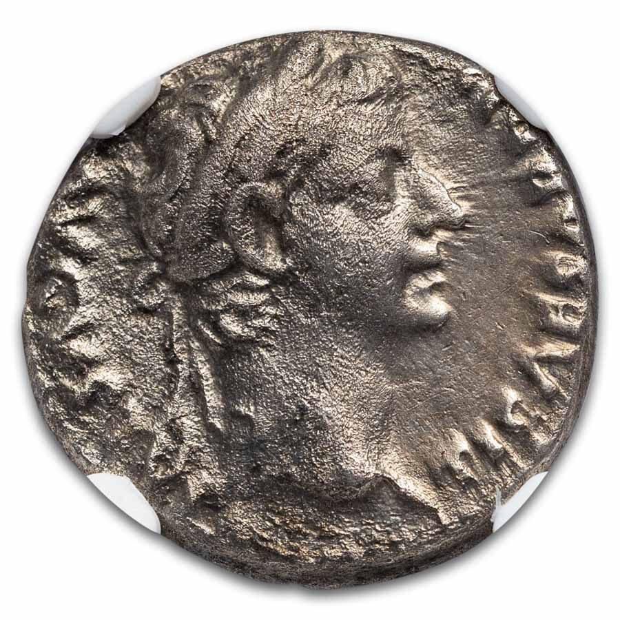 Roman AR Denarius Tiberius (14-37 AD) XF NGC (Tribute Penny) 4/1