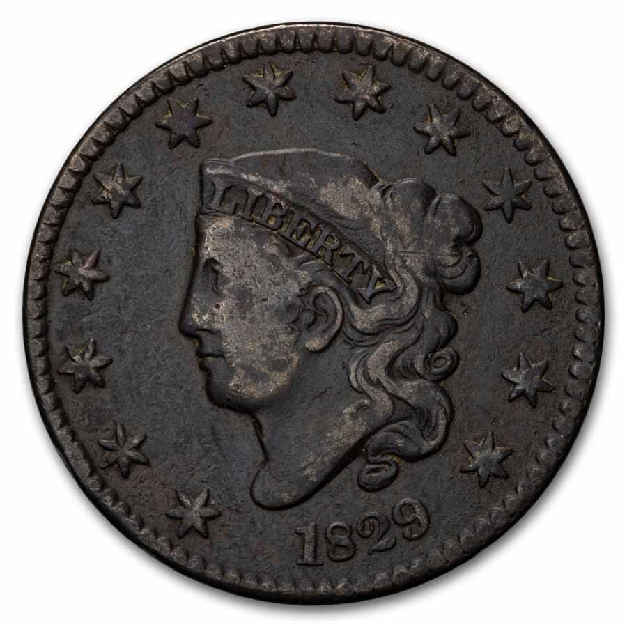 1829 Large Cent Lg Letters VF