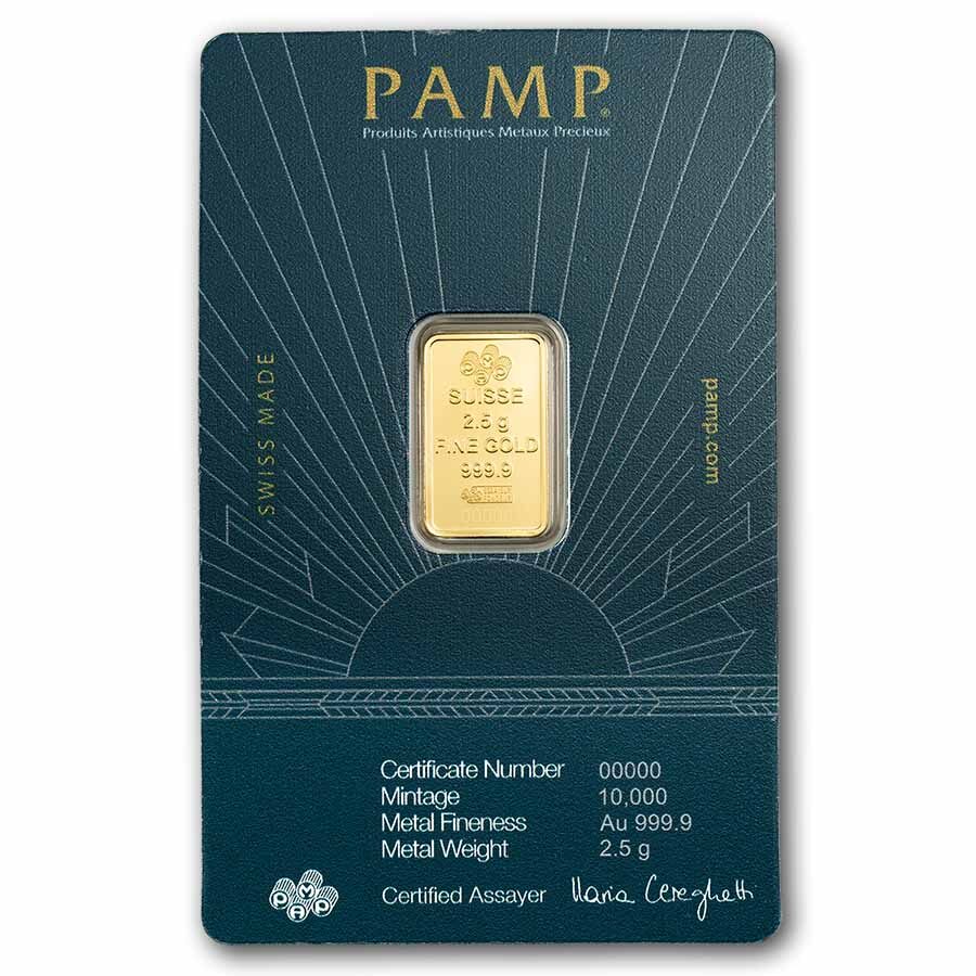 2.5 gram Gold Bar - PAMP Suisse Lady of Liberty (In Assay)