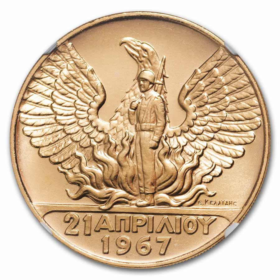 1967(1970) Greece Gold 100 Drachmai National Revolution MS-68 NGC