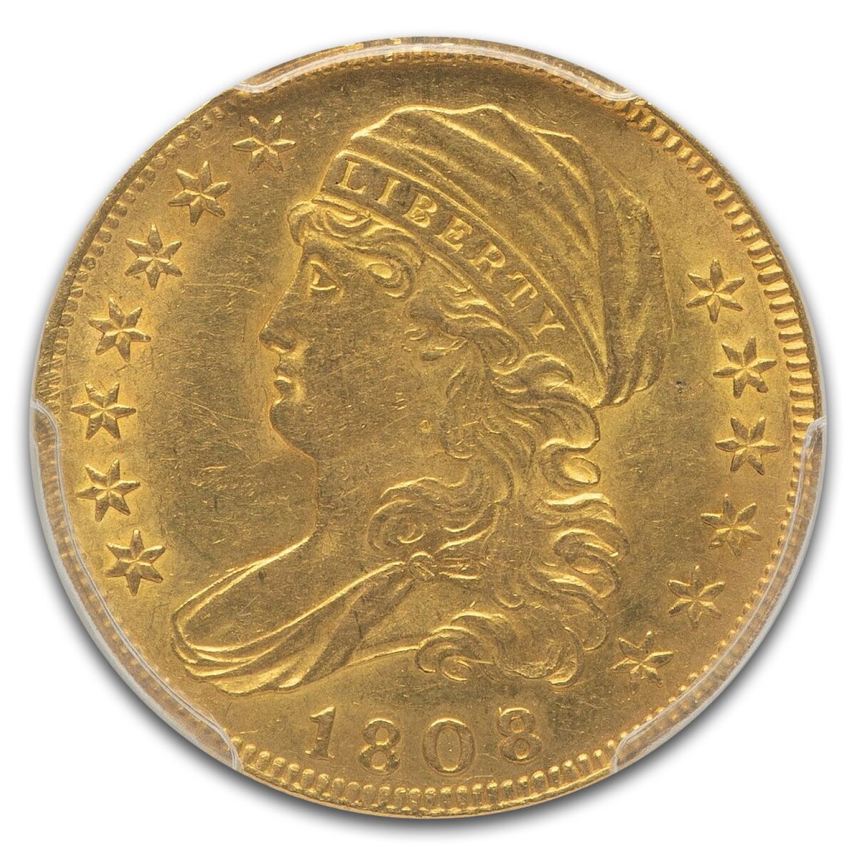 1808/7 $5 Gold Capped Head Half Eagle AU-58 PCGS