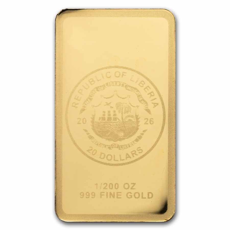 2026 Liberia 1/200 oz Gold Lady Luck Coin Bar
