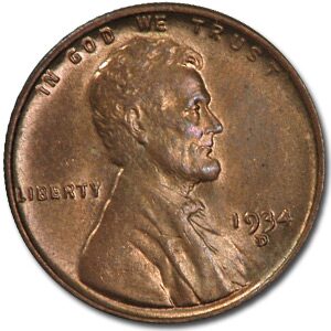 1934-D Lincoln Cent BU (Red/Brown)