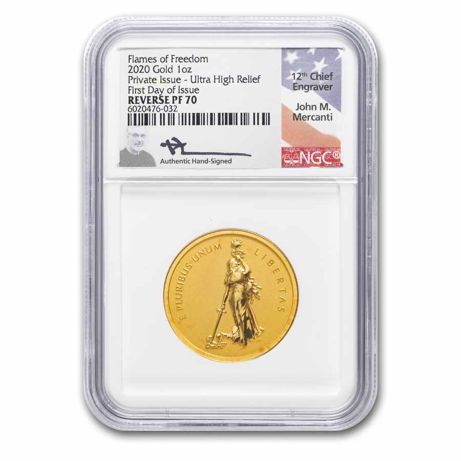 1 oz Gold Medal - 2020 UHR Flames of Freedom Rev. PF 70- NGC FDI