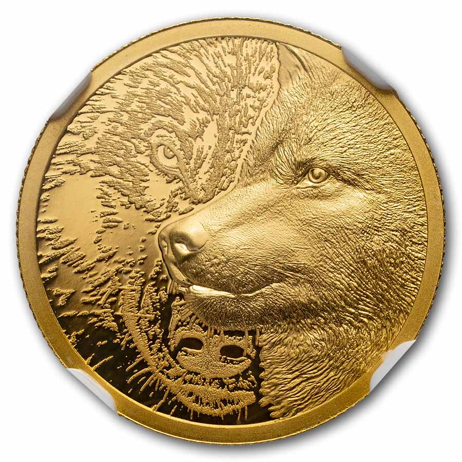 2021 Mongolia 1/10 oz Gold Proof Mystic Wolf PF-70 UCAM NGC (FDI)