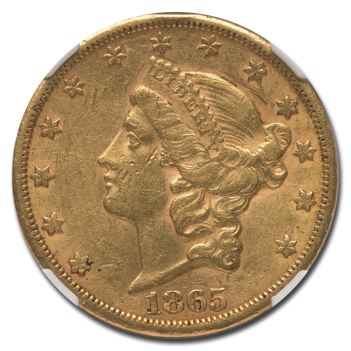 1865-S $20 Liberty Gold Double Eagle AU-53 NGC