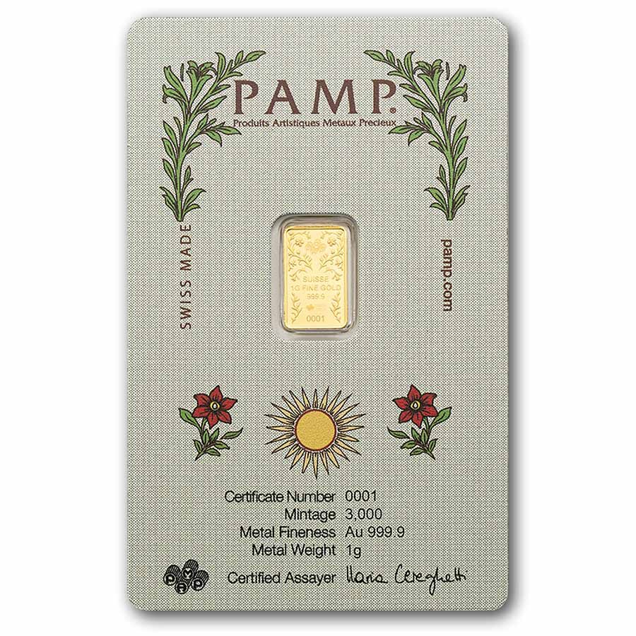1 gram Gold Bar - PAMP Suisse Una & The Lion (In Assay w/ Sleeve)