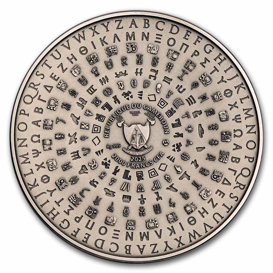 2026 Cameroon 2 oz Silver Antique Ancient Maya (with Box & COA)