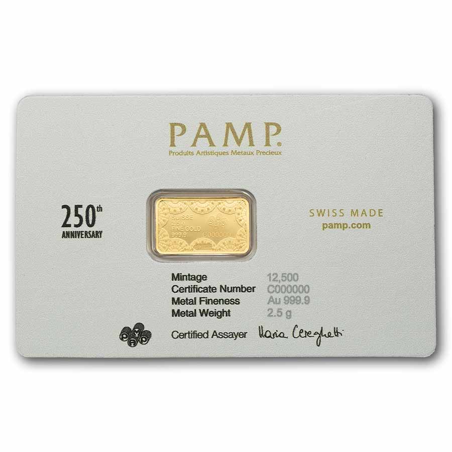 2.5 gram Gold Bar - PAMP 250th Anniversary of the USA