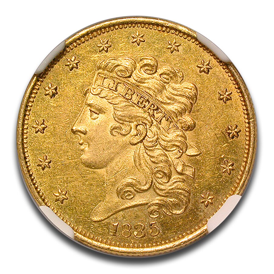 1835 $5 Gold Classic Head Half Eagle MS-62+ NGC