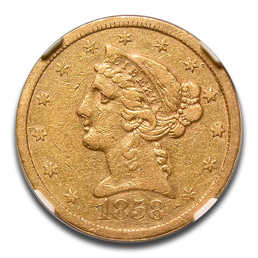 1858-S $5 Liberty Gold Half Eagle VF-35 NGC