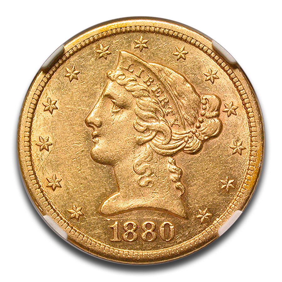 1880-CC $5 Liberty Gold Half Eagle AU-55 NGC