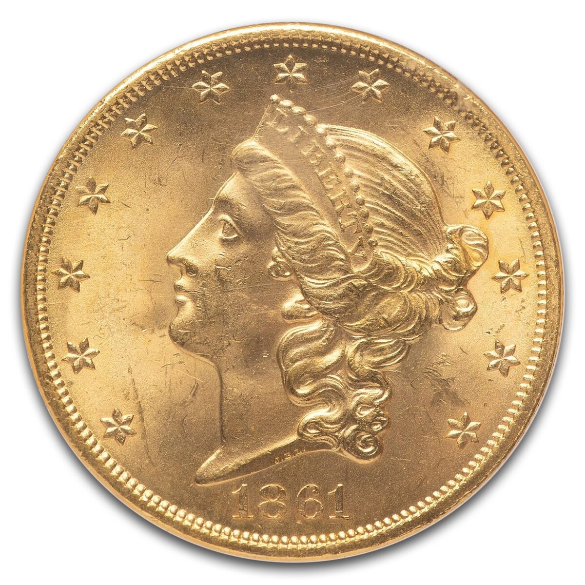 1861 $20 Liberty Gold Double Eagle MS-64 NGC (SS Republic)