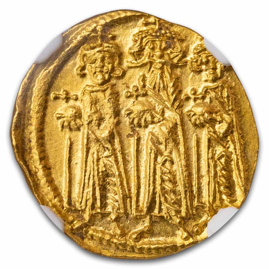 Byzantine AV Solidus Heraclius+H. Const (632-641 AD) MS NGC (5/4)