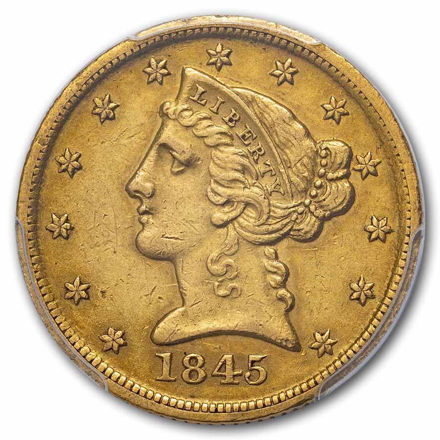 1845-D $5 Liberty Gold Half Eagle AU Details PCGS (Tooled)