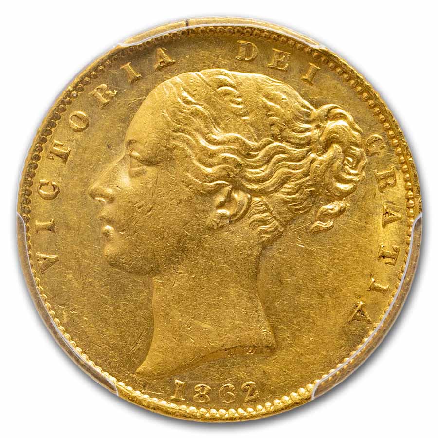 1862 Great Britain Gold Sovereign Victoria Shield AU-58 PCGS