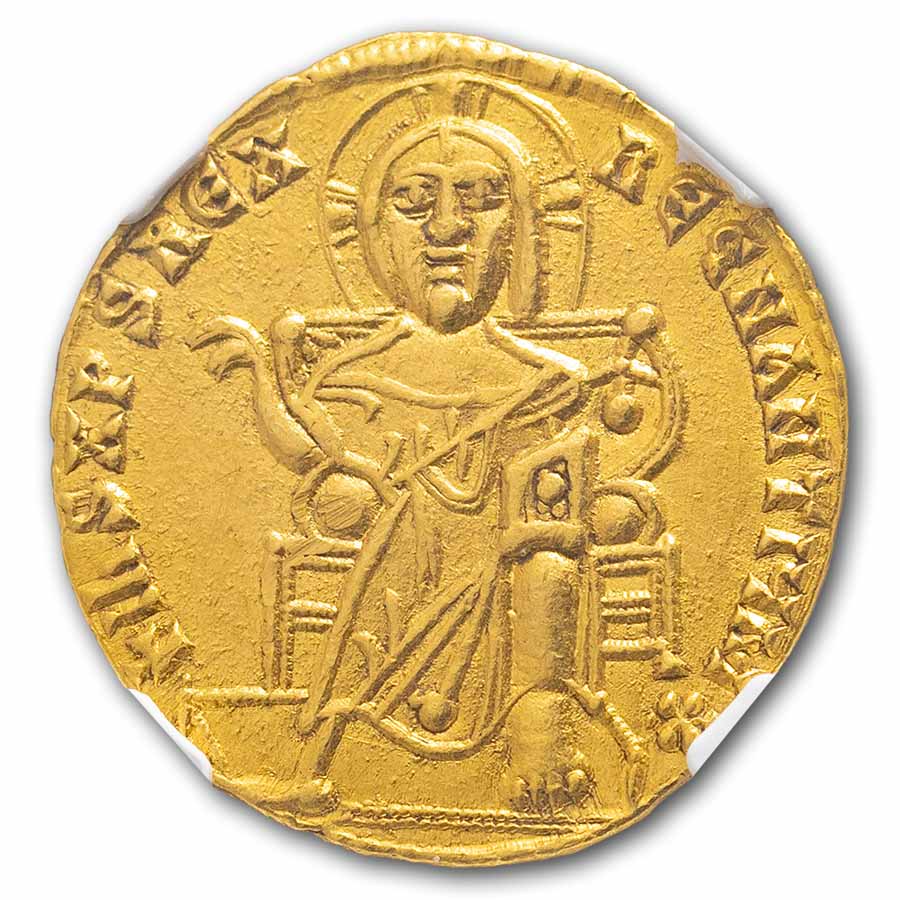 Byzantine Empire AV Solidus Basil & Con (868-886 AD) AU NGC (5/3)
