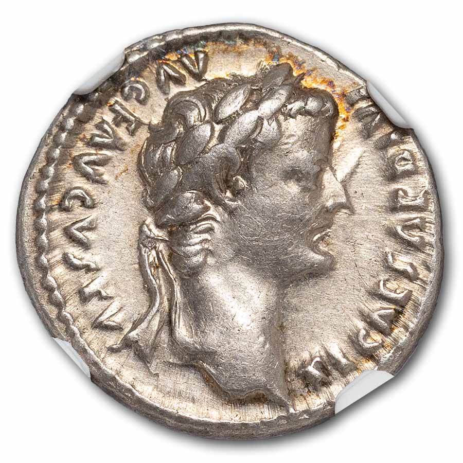 Rome AR Denarius Tiberius 14-37 AD Ch VF NGC (4/3, Tribute Penny)