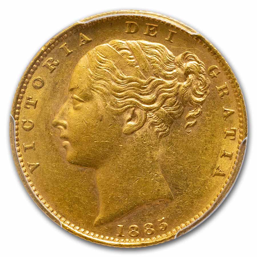 1885-M Australia Gold Sovereign Victoria Shield AU-58 PCGS