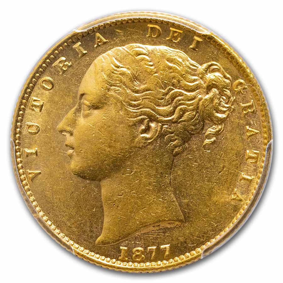 1877-S Australia Gold Sovereign Young Victoria Shield AU-55 PCGS