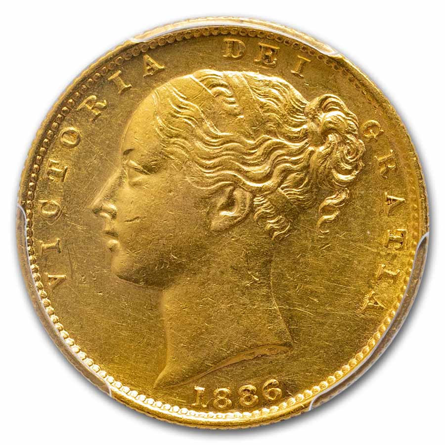 1886-S Australia Gold Sovereign Young Victoria Shield AU-55 PCGS