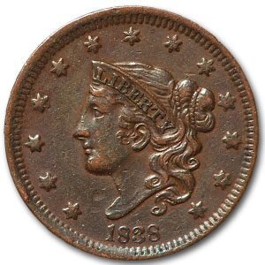 1838 Large Cent XF Details