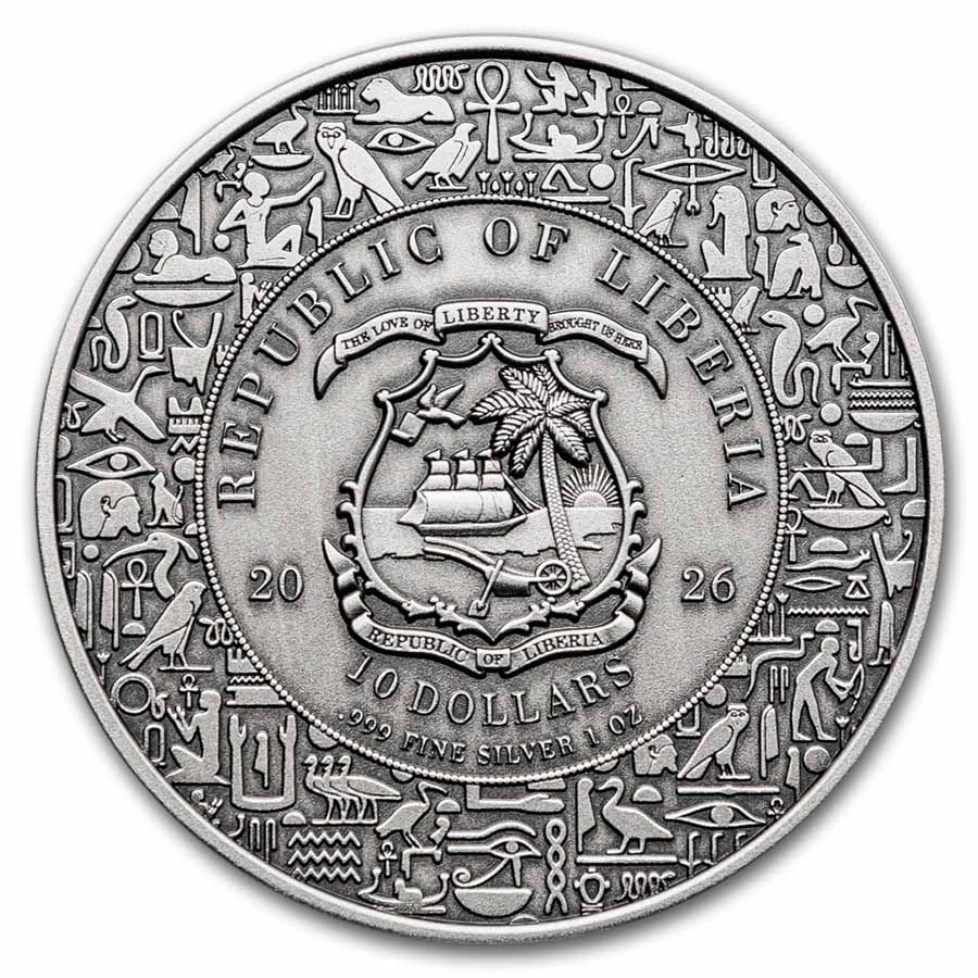 2026 Liberia 1 oz Silver Antique Egyptian Heritage: Anubis