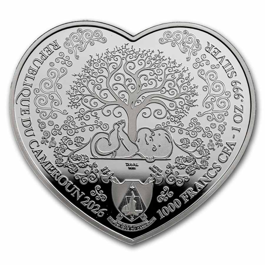 2026 Cameroon 1 oz Silver Heart Shaped: Baby Boy