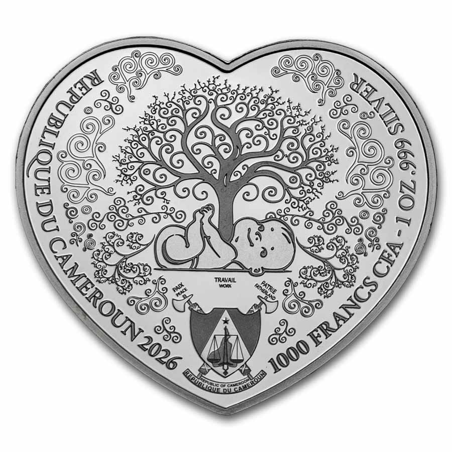 2026 Cameroon 1 oz Silver Heart Shaped: Baby Girl