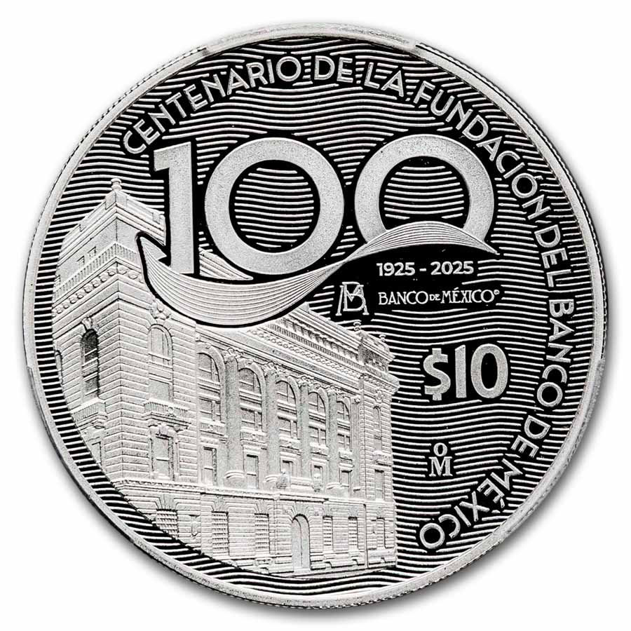 2025 MEX 2 oz Silver 100th Anniversary Banco de Mexico PR-70 PCGS